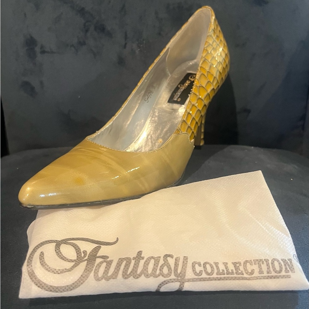 Beige/Yellow Real Leather Women's Pump